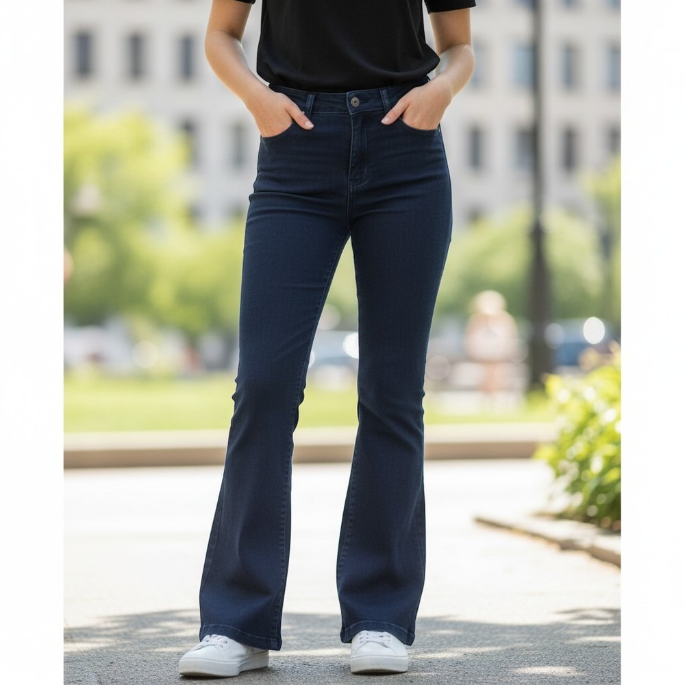 IMAN Bootcut Jeans Women 6 Dark Indigo Stretch High Rise Flare Global Chic Denim